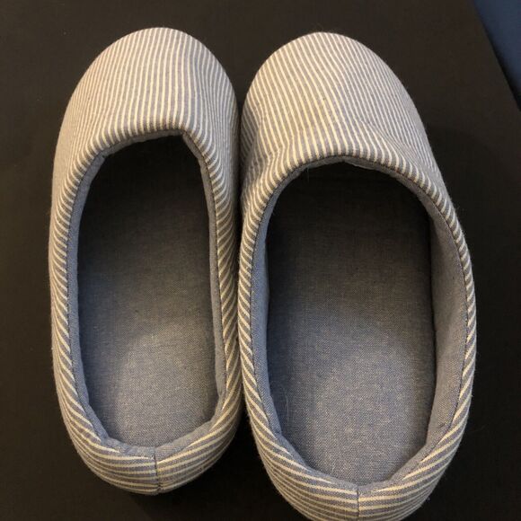 Millstrand Striped Blue & White Soft Slipper Warm Indoor Flat Slides Nonslip 7 - Picture 9 of 16